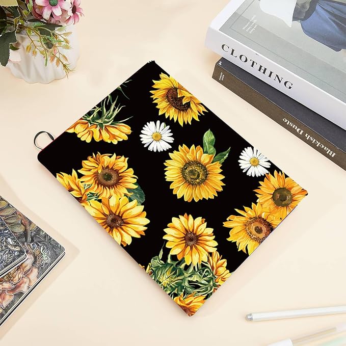 CRASPIRE Sunflower Stretchable Book Cover Floral Daisy Flower Washable Reusable Large Nylon Book Protector Elastic Notebook Wraps Suitable for Most Hardcover Books Classroom Students