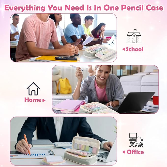 Watersay 64 Pcs Aesthetic School Supplies with Pencil Case, Notebook, Highlighters, Gel Pen, Mechanical Pencil, Correction Tapes School Office Stationary Set Bible Study Preppy Student Essentials Kit