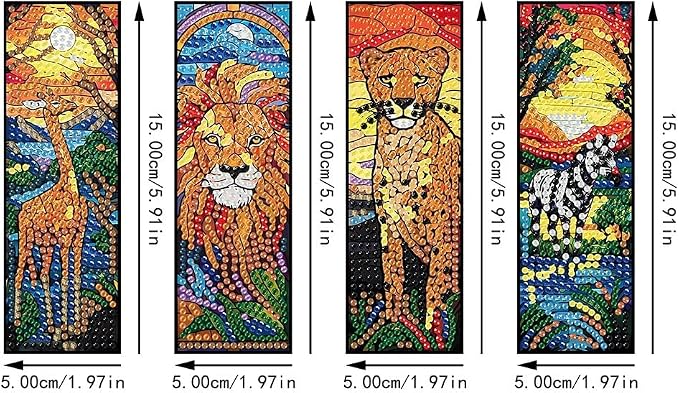 4PCS Animal Diamond Painting Bookmark DIY Diamond Art Kits for Adults, Acrylic Diamond Art Bookmarks with Pendant for Book Lovers
