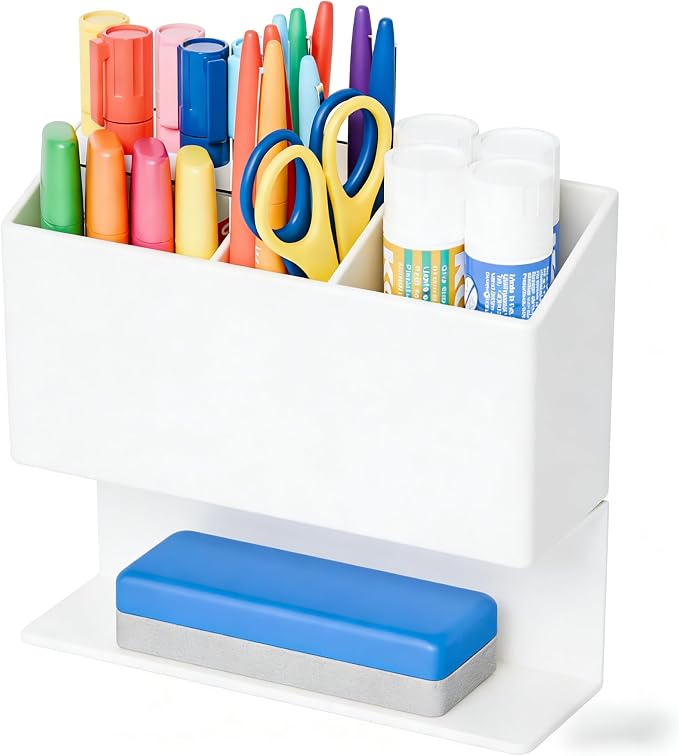 Yieach Magnetic Dry Erase Marker Holder for Whiteboard,Non-Slip Magnet Expo Marker Holder and Magnetic Cup for Dry Erase Markers,Acrlic Pencil Pen Holder for Locker,Classroom,White Board,Office,White