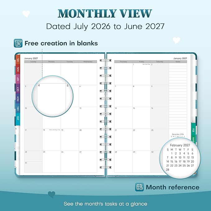Planner 2026-2027 Monthly and Weekly Academic Planner July 2026 - June 2027, Hardcover Calendar 2026-2027 Agenda Daily Planner for Student Teacher School Office Supplies, 6" x 8.3", Blue Stripe