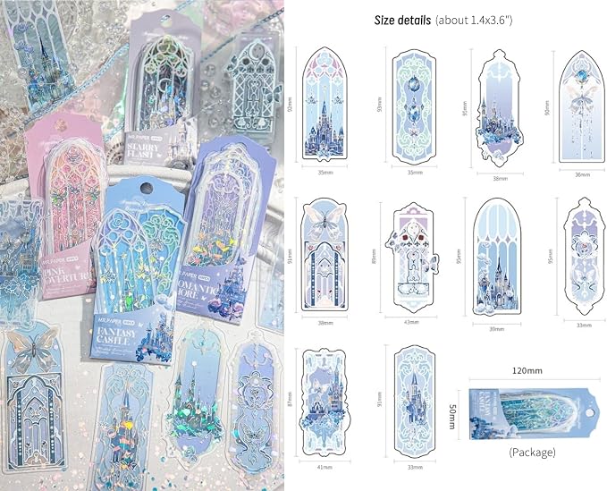 40Pcs Holographic Silver Foil Bookmarks, 4 Packs Fairytale Castle Window Glittery Transparent PVC Bookmark, Shimmery Small Book Mark for Book Lover Reader Writer Teacher Students