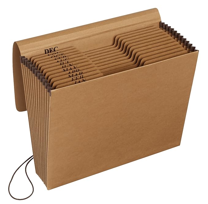 Pendaflex Expanding Kraft File with Flap, Jan.-Dec. Index, 12 x 10, 1 per Box (K-17M-OX),Brown (Pack of 5)