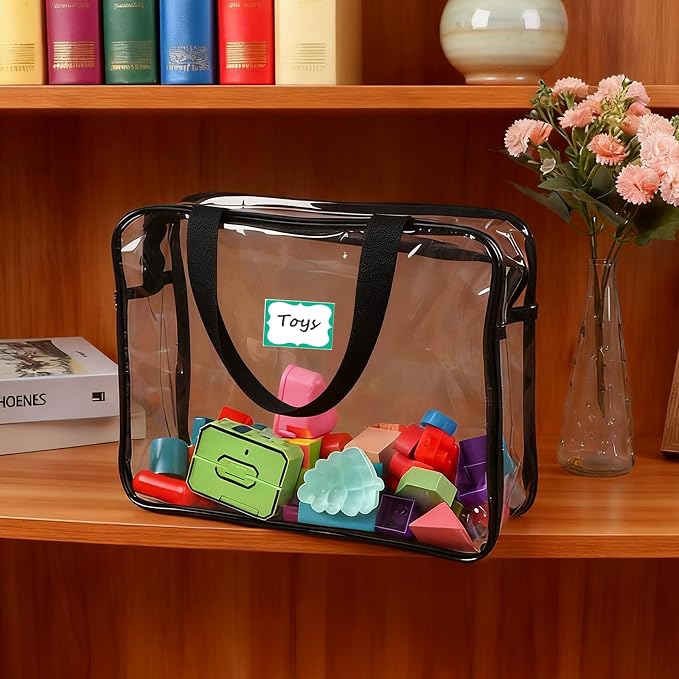 6 PCS Clear Storage Bags with Labels, Reusable PVC Bags with Zipper Travel Organizer Bag for Storage