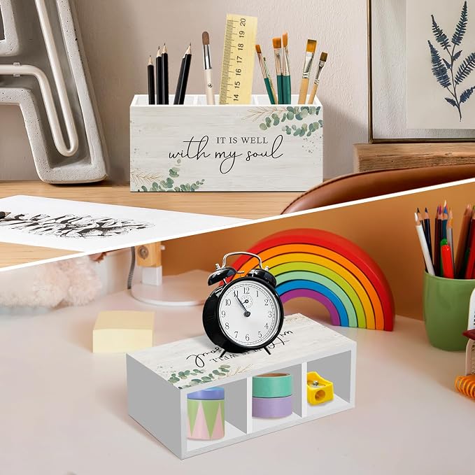 It Is Well with My Soul Pen Pencil Holder for Desk, Sage Christian Office Desk Accessories Decor, Sage Green Christian Motivational Pen Holders Organizer for Farmhouse Home Classroom Bathroom