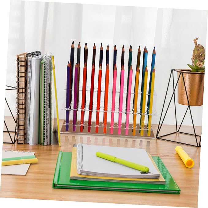 Gatuida Acrylic Pen Holder 48-Slot Desktop Organizer Clear Pencil Storage Box for Office Home Use 9.44 X 4.13 X 3.54 Inches