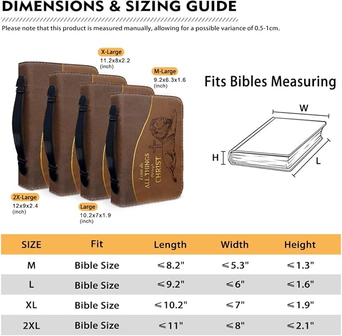 Vintage Style Cross Bible Case with Bookmark Waterproof Bible Cover Case for Women Lightweight Bible Bag with Handle Pockets Church Book Bag Brown