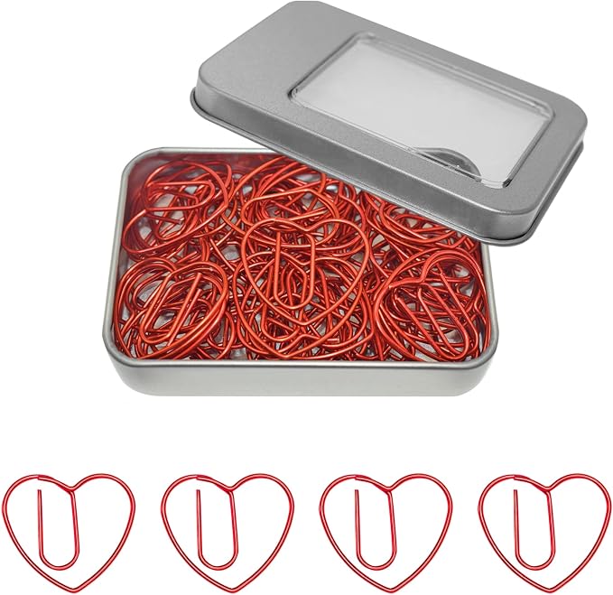 Heart Paper Clips Cute Love Heart Paperclips, Mothers Day Teacher Appreciation Gifts, Decorative Wedding Invitation Accessories (Red,50 PCS)