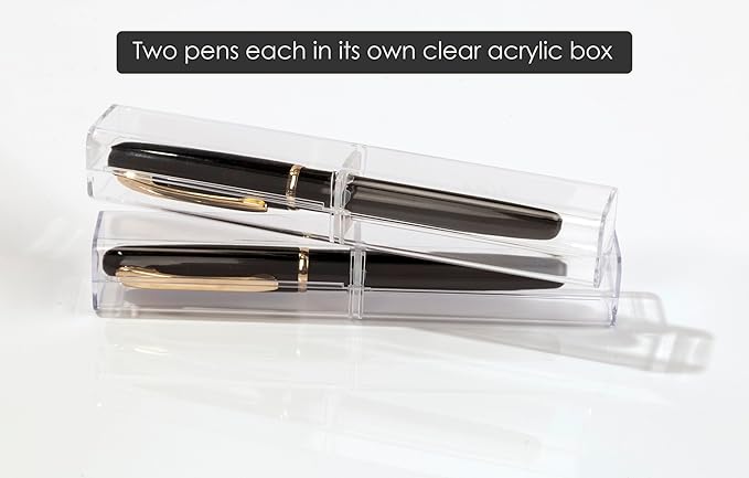 Better Office Products Executive Black Gel Pen, 2 Pack, Classic Business Pen with Removable Cap, Black 0.7mm Medium Point, Gold Accents, Individually Packed in Clear Acrylic Cases