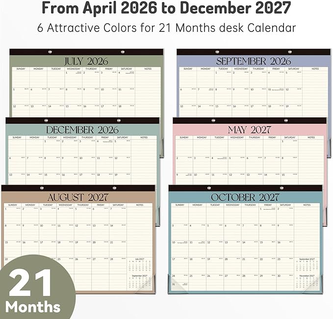 Forvencer Desk Calendar 2026-2027, 21 Months Calendar Runs from April 2026 to December 2027, 17" x 12" Large 2026 Wall Calendar Monthly Planner with Plastic Cover for Home School Office