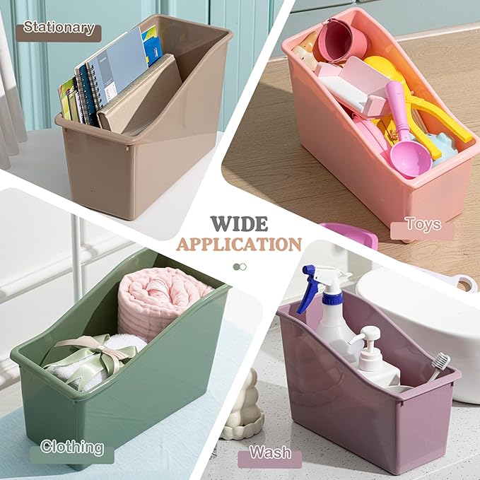 Geetery 12 Pcs Book Bin for Classroom with Labels Stackable Plastic Organizing Bins 11.5 x 5.4 x 7.5 in Book Holders Storage Bins Box Baskets for Classroom Library Home (Terrazzo Color)