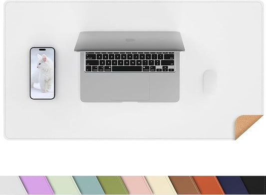 AFIING Cork Desk Mat 23.6 x 13.7, Dual-Sided Cork & PU Leather Desk Pad, Waterproof Non-Slip Desk Protector for Home Office, Study Desk & Minimalist Workspace White