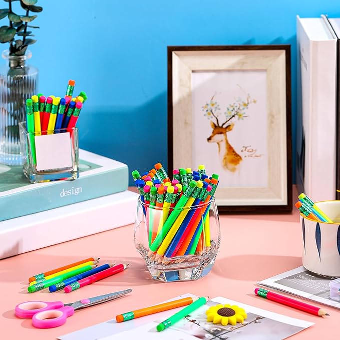 Nezyo 80 Pcs Mini Golf Pencils with Eraser 2 HB 4 Inch Half Pencils Hexagon Pre-sharpened Color Pen for Bridal Wedding Classroom School Office(Neon Color,Classic Style)