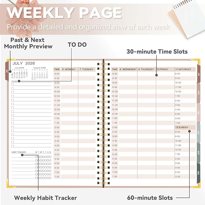 Large 2026-2027 Academic Planner, Weekly & Monthly Appointment Book from Jul. 2026 - Jun. 2027, Work & Life Daily Hourly Planner with Time Slots, A4 Agenda Organizer for School Office, Pink,8.5" x 11"