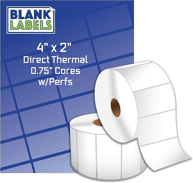 Blank Labels Thermal Transfer Shipping Labels, Matte White Printer Labels on 0.75" Core with Sensor Mark 4" X 2" Label 300 Labels per Roll 6 Rolls