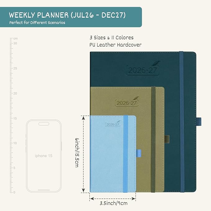 BEZEND Pocket Planner 2026-2027 Weekly and Monthly (3.5" x 6") 18 Months Small Academic Calendar (Jul 26-Dec 27) Ideal for Students, Work & Home, Storage Pocket, PU Leather Hardcover -Kiwi