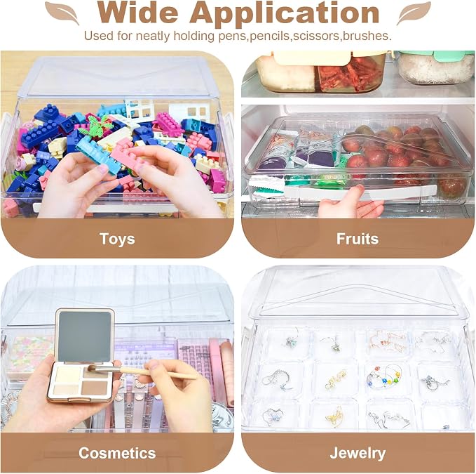 Clear Storage Boxes with Lid - A4 Transparent Paper Storage Organiser with Handle and Portable Project Case Drawer Organizer for Storing Certificates, Photos, Scrapbook, Toys, and Invoices