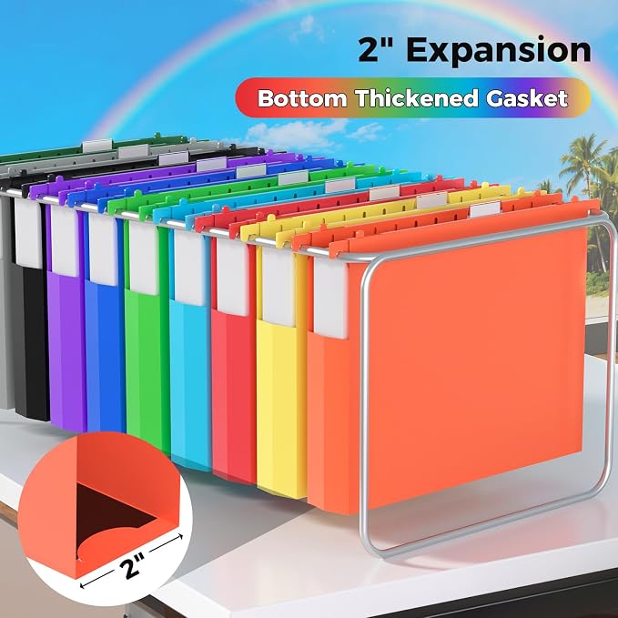 10pcs Hanging File Folders Letter Size, Plastic Hanging Folders, 2" Expandable File Folders Hanging with Tabs, File Organizer for Home Office School Document Organization, Assorted Colors
