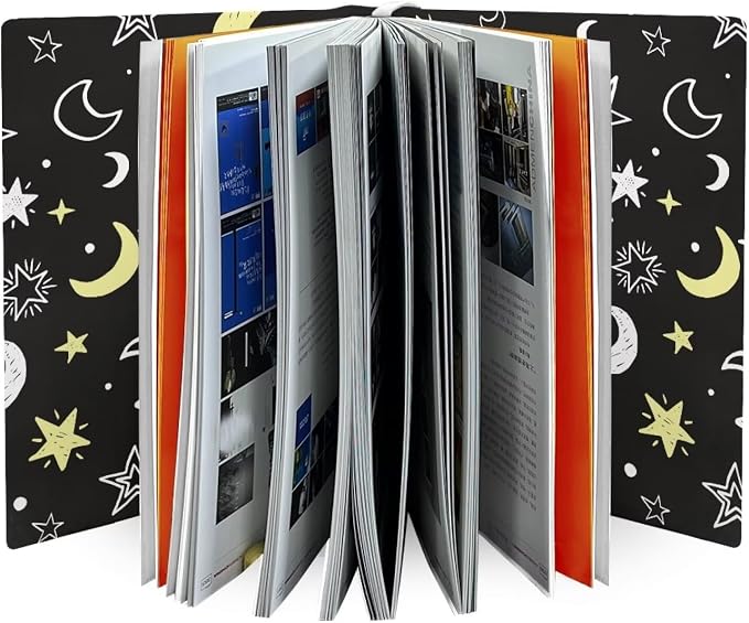Dreaweet Stretchable Book Covers with Moon and Stars Print,Jumbo Book Sleeves for Hardcover Books Textbooks up to 9 x 11 Inches, Reusable,Washable and Protective Textbook Covers for School Kids
