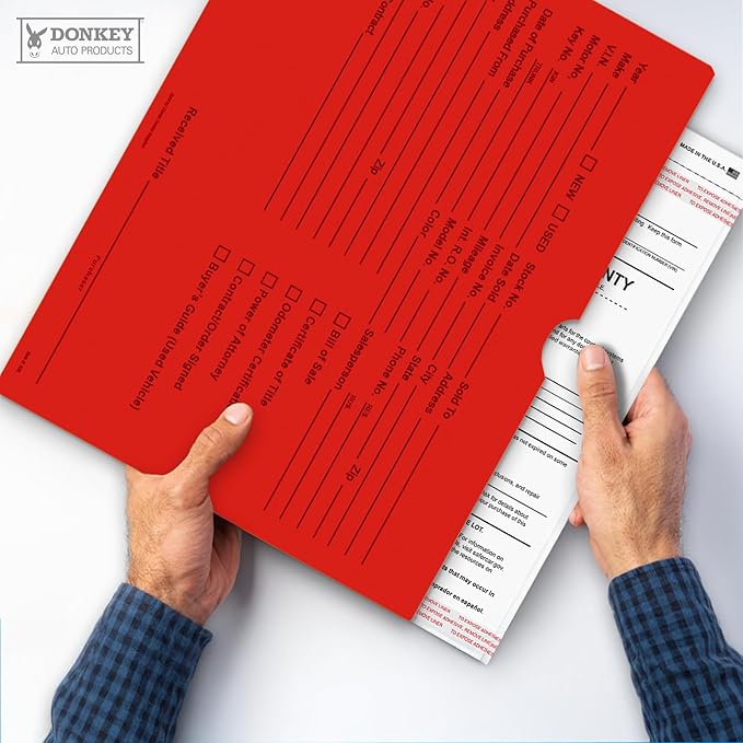 Printed Vehicle Deal Envelopes 9x12 Deal Jackets (100 shrink wrapped) (Red)