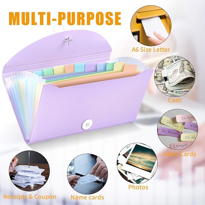 Nicecho Receipt Coupon Organizer, 13 Pockets Small Accordion File Organizer with Labels for Receipt Cards, Bill Business, Coupons Storage, 10.2X 5.1 Inches