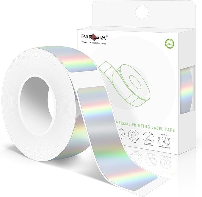 PARLAIM Label Maker Tape,14X50MM(1/2" X1 7/8") Thermal Label Stickers,Thermal self-Adhesive Label Compatible with D30 Label Maker,Thermal Label Paper for Home/Office/130pcs/Roll Holographic Silver