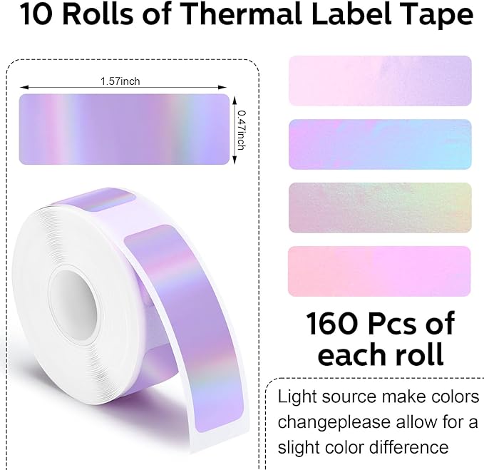 Gersoniel 1600 Pcs Label Tapes Compatible with D30 Label Printer Laminated Labeling Stickers Thermal Labels for Home Office(Holographic Purple,12 x 40 mm)