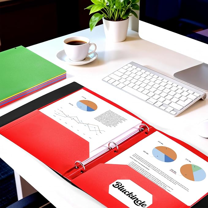 Plastic Folders with Pockets 3 Hole Punched, Pocket Folders for 3 Ring Binder, 6 Pack Colored File Folder for School, Office, Documents, Filing Cabinet, 2 Pocket Blinder Folder with Holes