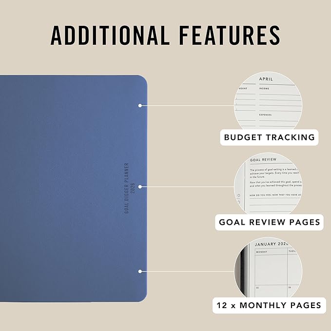 MI GOALS Goal Digger Weekly Planner 2026 | Dated Journal for Gratitude, Progress & Habit Tracking | Weekly Spread Layout, B5 (Element Blue)