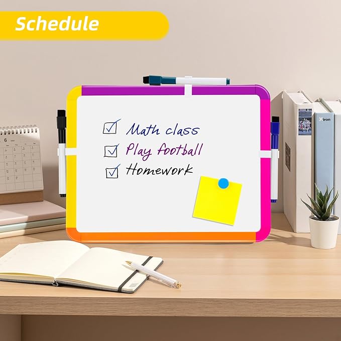 VUSIGN Small White Board Dry Erase, 8.5''x11'' Magnetic Dry Erase Board, Mini Whiteboard with Markers for Fridge, Wall, Locker, Colorful Frame