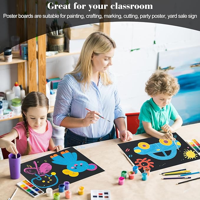 10 Pcs Black Poster Board Paper 14x18, ROOKEA Vision Boards Posterboard Bulk for School Projects Classroom Arts Craft Presentations Drawing Scrapbooking Blank Graphic Display