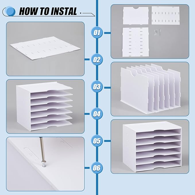 Juexica 7 Tier Scrapbook Paper Trays Organizer 14.2 x 10.2 x 11.8 Inch Stackable Paper Storage for Desk Desktop File Organizer for Home Office Classroom Decorations