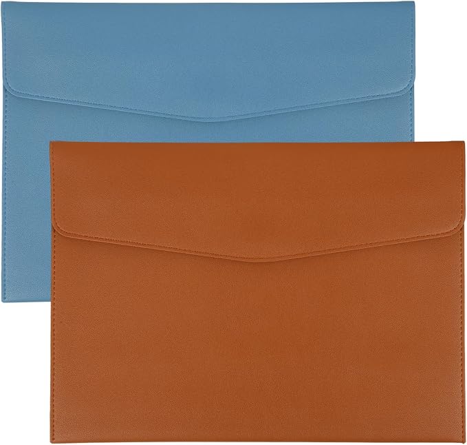 PATIKIL 2Pcs PU Leather A4 File Folder, Document Holder Envelope Waterproof Napa Texture Filing Organizer Portfolio Folder Case with Magnetic Snap for Home Office, Light Blue, Brown