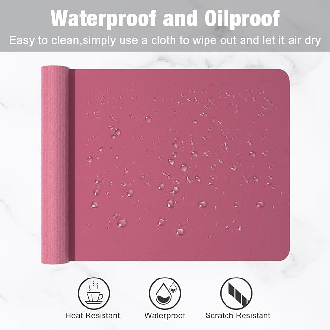 Hsurbtra Desk Pad, 23.6" x 13.8" PU Leather Desk Mat, M Extended Mouse Pad, Waterproof Desktop Blotter Protector, Non-Slip Ultra Thin Small Laptop Keyboard Writing Mat for Office Home, Deep Red