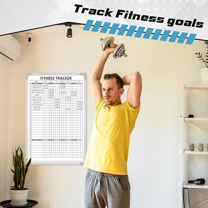 Lincia 24 x 36 Inch Fitness Tracker Whiteboard Workout Calendar for Home Gym Dry Erase Planner Hanging Removable to-Do List for Wall Whiteboard with Aluminum Frame for Gym Fitness Program(Style B)