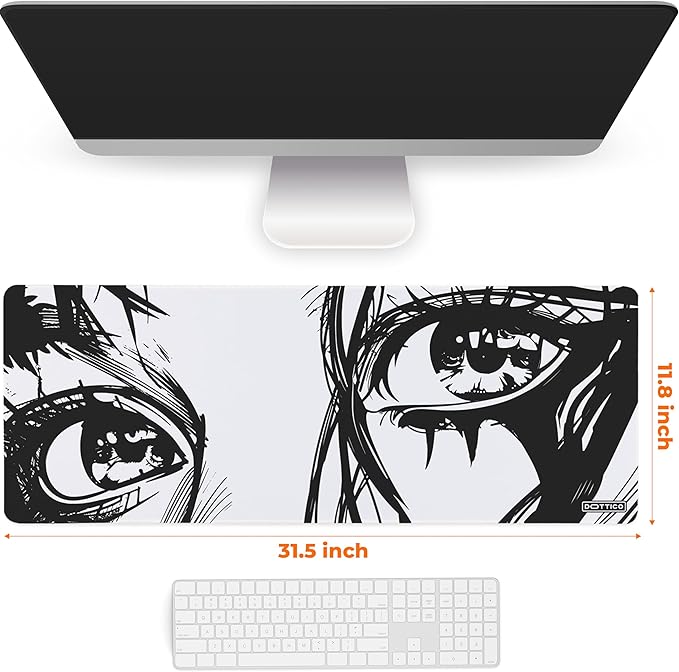 XL Anime Eyes Mouse Pad – Large Manga Girl Desk Mat 31.5x11.8 – Non-Slip, Water-Resistant, Stitched Edges – Aesthetic Japanese Gaming Mat