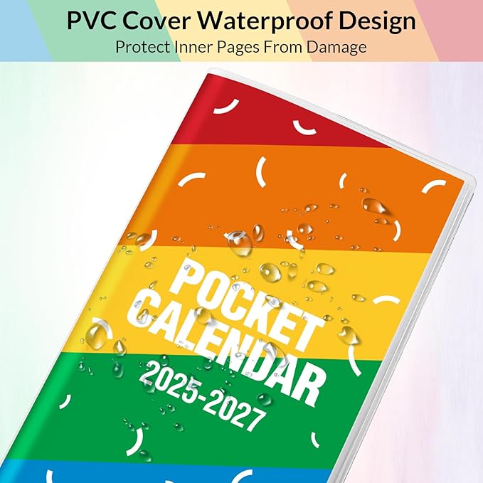 KONVINIT Pocket Calendar 2025-2027, Rainbow Monthly Planner 2025-2027 - 3.7" x 6.7" - Runs from July 2025 Until December 2027, Pocket Calendar 2026 with PVC Cover for School, Home & Office Supplies
