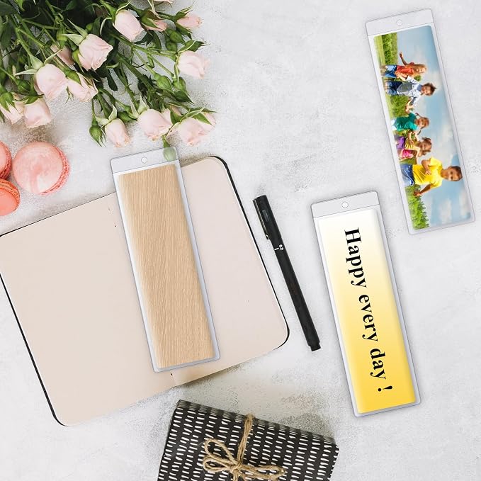 36 PCS Bookmark Sleeves Clear Bookmark Sleeves 7x2.3 inch Blank Bookmark Holder with Hole for Wedding Valentine’s Party Favor Decoration