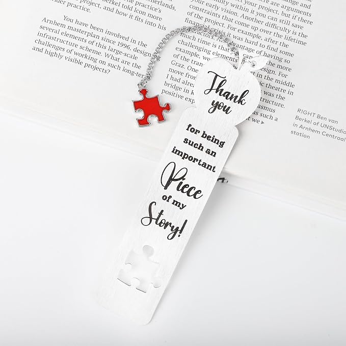 Teacher Metal Bookmark, Thank You Teacher Appreciation Gift Bookmark for Women Men, Unique Bookmarks for Teacher’s Day, Thank You for Being Such an Important Piece of My Story Bookmarks (Piece)