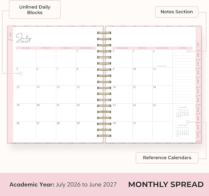 Blue Sky Rachel Parcell 2026-2027 Daily and Monthly Academic Year Planner Calendar, July 2026 - June 2027, 7" x 9", Laminated Cover, Wirebound, Laminated Tabs, Storage Pocket, Includes Stickers, Laine Pink