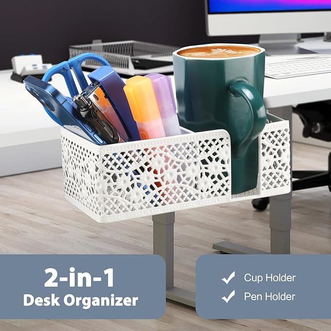 Desk Organizer Clip on Desk Cup Holder Pencil Holder for Desk Storage Beverages Phone Holder Desk Organizer and Accessories Office School Home