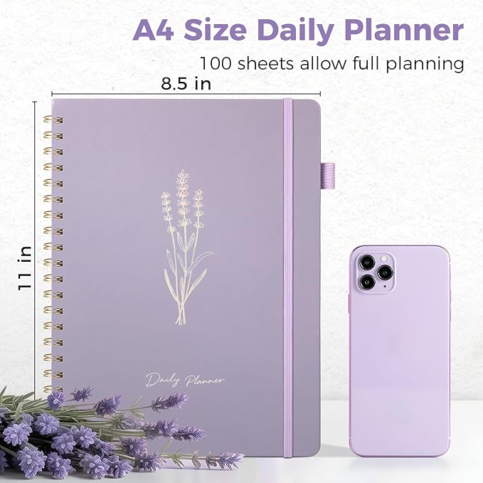 Oucaru Undated Daily Planner, 8.5"x11", A4 Size Spiral Notebook with Hourly Schedule, To Do List, Priorities, and Notes for Productivity - Easily Organize Your Tasks, Appointments & Goals for Women