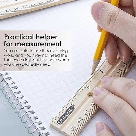 BAZIC Products Wooden Ruler – Single Metal Edge Drafting Ruler for Measuring, Drawing & Crafting, Wooden Straight Edge Ruler for School & Office, 12 Inch, 288-Packs
