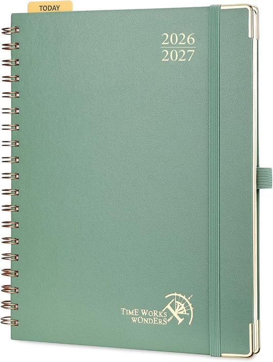 POPRUN 2026-2027 Academic Year Weekly and Monthly Planner Calendar,Jul 2026 - Jun 2027，10" x 8"， Daily Agenda Book & Appointment Book with Hourly Schedule, Tabs, Hardcover, School and Office Supplies - Midnight Green