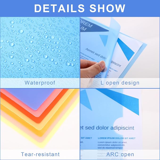 Fainne 200 Pcs Plastic Document Folders Clear File Folders Plastic Pockets Sleeves Letter Size 8.7 x 12.2 Inches A4 Assorted Colors for Office Supplies (Fresh Color)
