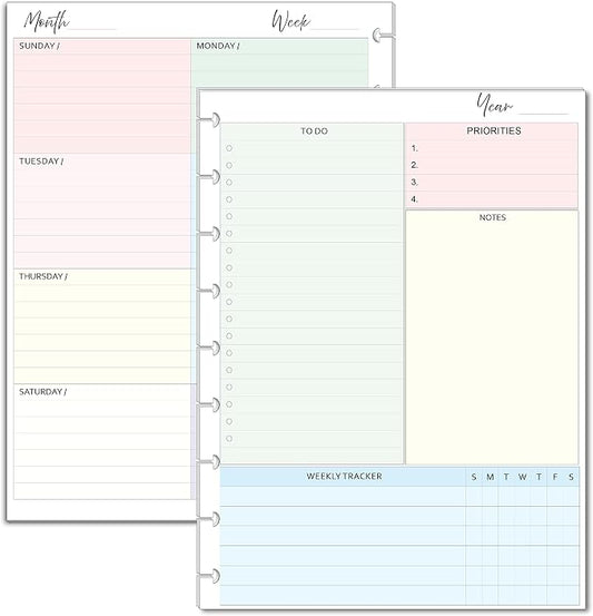 Weekly Planner Inserts – Undated Weekly Calendar Planner Refills for 9-Disc Medium Planners (7 x 9.25 Inch) | Fits 9 Disc Medium Size Planners