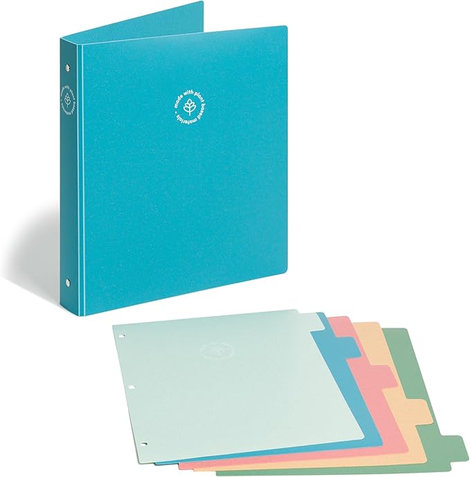 U Brands U-Eco Poly 1" Binder + 5 Tab Divider Set, 8.5'' x 11'', Ocean, Two-Pockets, Letter Size (6598U01-12)