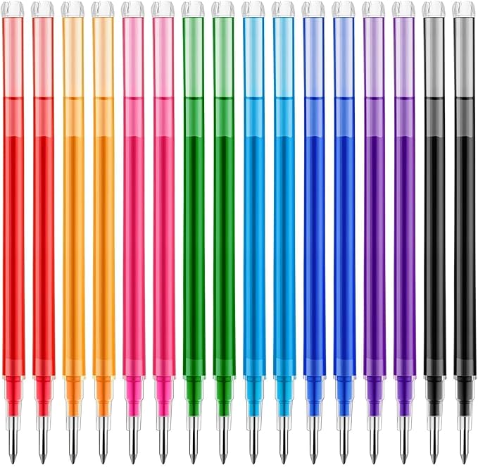 Colorful Erasable Gel Ink Pen Refills Compatible with Frixion Friction, Replaceable Medium Fine Point Clicker Refill Stationery (Millimeters, 0.5, 16Pcs)