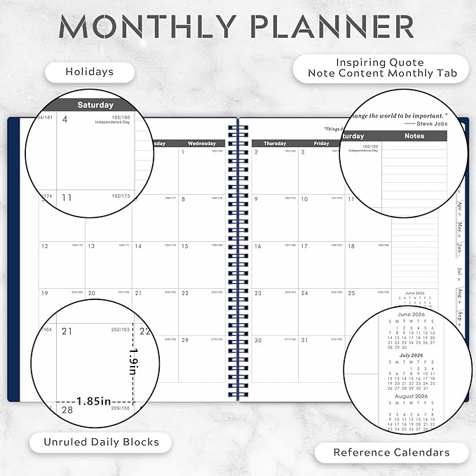 2026-2031 Monthly Planner/Monthly Calendar - 5 Year Monthly Planner from Jul.2026 - Jun.2031, 60 Month Planners, 9" x 11", Monthly Calendar 2026-2031 with Tabs + Double-Side Pocket + Durable Polypropylene Cover - Navy Blue