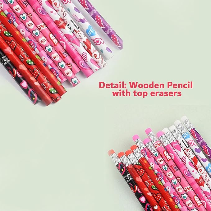 Jgalnim 72PCS Valentine's Day Pencils, Party Favors Wooden Pencils,Heart Shape Color Pencils with Erasers for Party Favor Gifts and Kids Giveaways Rewards School Supplies Children Exchange Gifts